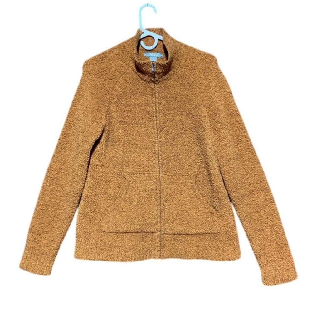 Natural Reflections Womens Sherpa Fleece Jacket Brown Full Zip Mock Neck Medium